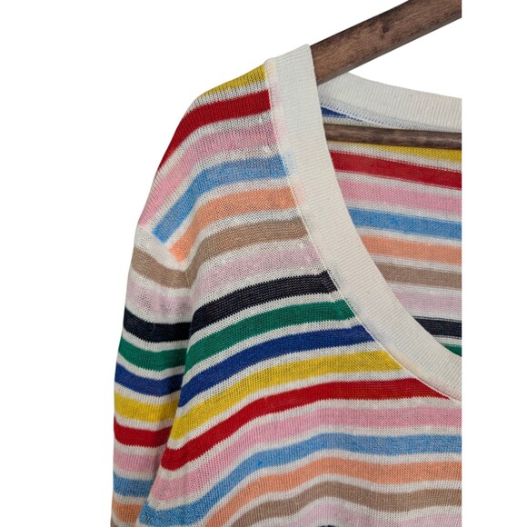 J.CREW Rainbow Stripe Scoop Neck Linen Lightweight Sweater Size Large - Picture 6 of 10